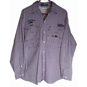 COLUMBIA SHIRT M OMIN SHADE  POCKETS STRIPE PURPLE/WHITE LONG SLEEVE VENT